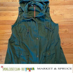 Market & Spruce Army Green Cargo Vest with Hood size 2x